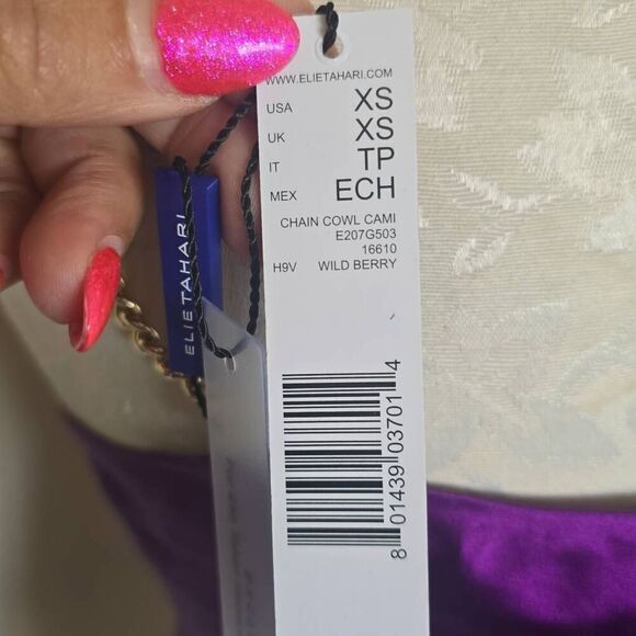 Elie Tahari Silk Wild Berry Cami w/ Gold Chain Straps, NWT, XS, MSRP 248.00 - Picture 6 of 7